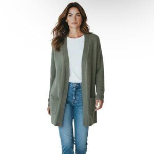 Hippie Rose Women's Cardigan Sweater S Green Fuzzy Chenille Knit Open Front Long